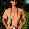 Anne wearing her ash leash as neck carry
