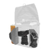 Inside of the everyday messenger with camera and lens organized with flexfold dividers