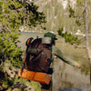 Outdoor Backpack being carried with Camping tools