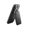 An iPhone with Everyday Case attached with a stand walletcharcoal