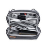 Smaller accessory pocket and document pocket on charcoal tech pouch